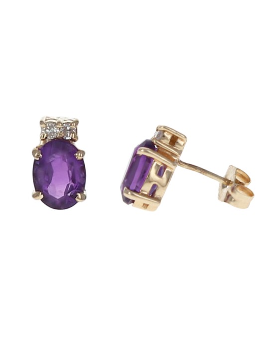 Oval Amethyst and Diamnd Accent Stud Earrings